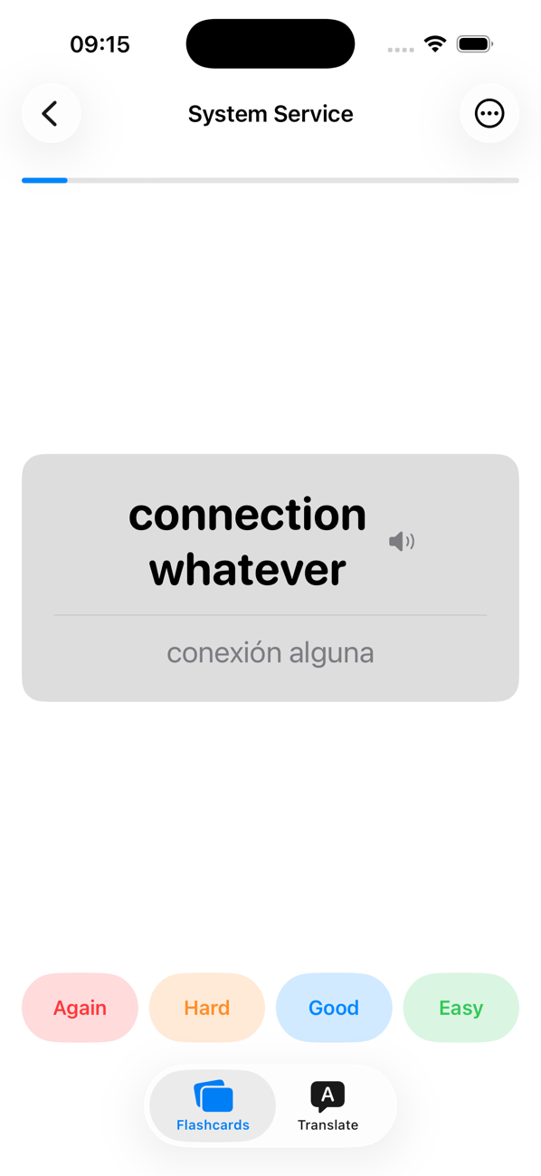 Studying a Chunkly flashcard with Again, Hard, Good, Easy buttons on iPhone