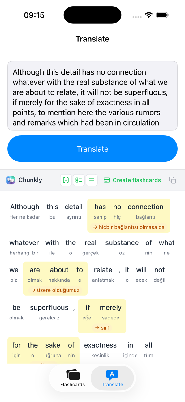 Chunkly translating into Turkish on iPhone