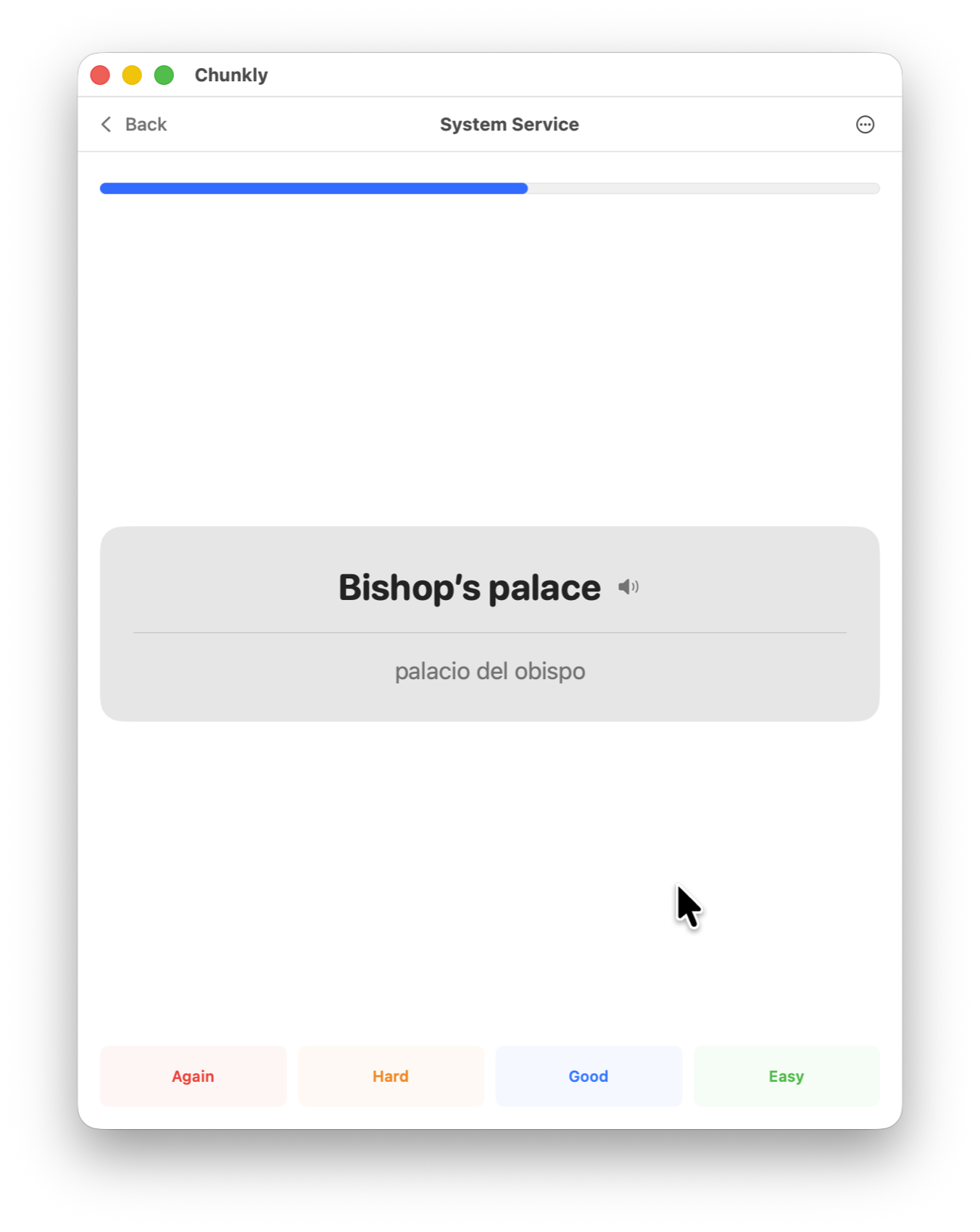 Chunkly Mac app studying a flashcard
